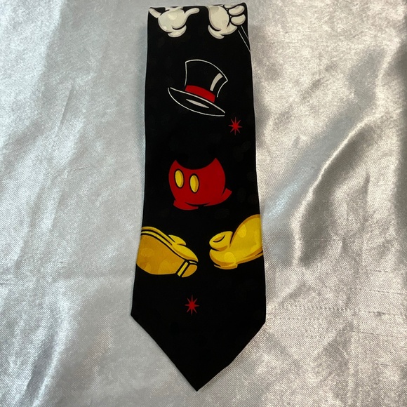 Vintage Mickey Inc Disney 100% Silk Tie Magic Hands Hat Pants Black Novelty - Picture 7 of 10